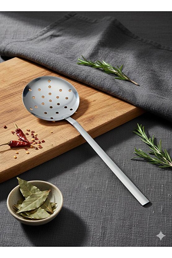 4 Parça Kepçe Kevgir Spatula Servis Kaşığı Seti Paslanmaz Çelik