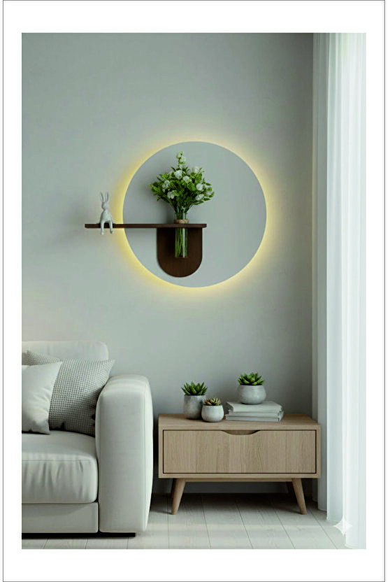 Led’li dekoratif tablo yuvarlak modern saksılı tablo ÇAP 47 CM