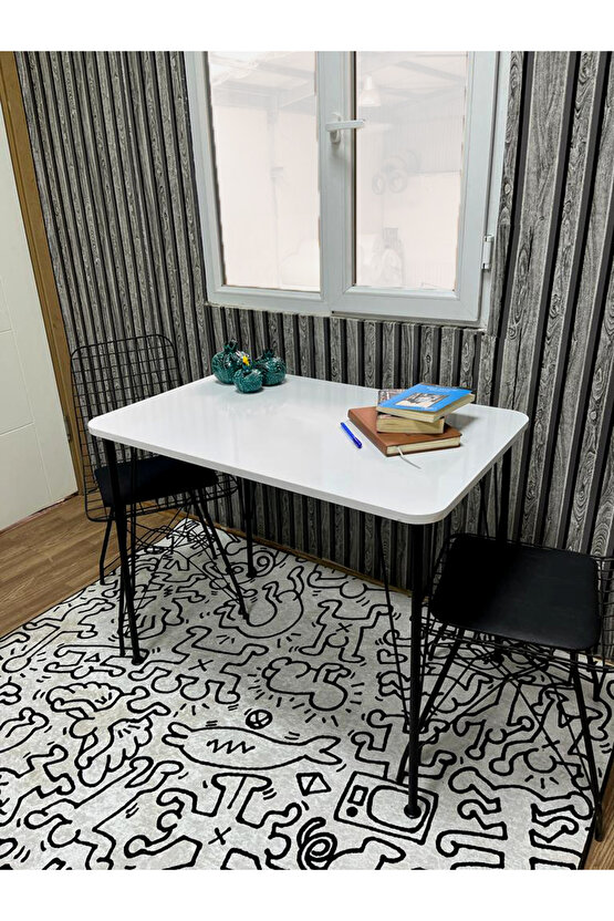 Siyah Metal Ayaklı 60x90 Beyaz Mutfak-balkon-çalışma Masası