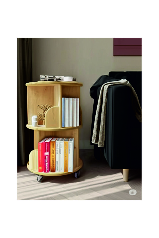 tekerlekli Mdflam Dekoratif 2 Katlı Döner Kitaplık - Beyaz- 71x45 Cm MEŞE