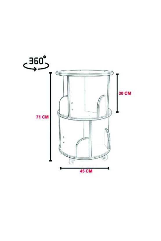 tekerlekli Mdflam Dekoratif 2 Katlı Döner Kitaplık - Beyaz- 71x45 Cm MEŞE