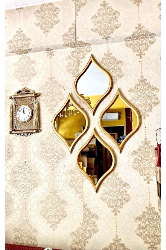 Dekor Dekoratif Ahşap Damla Model 4 Adet Ayna