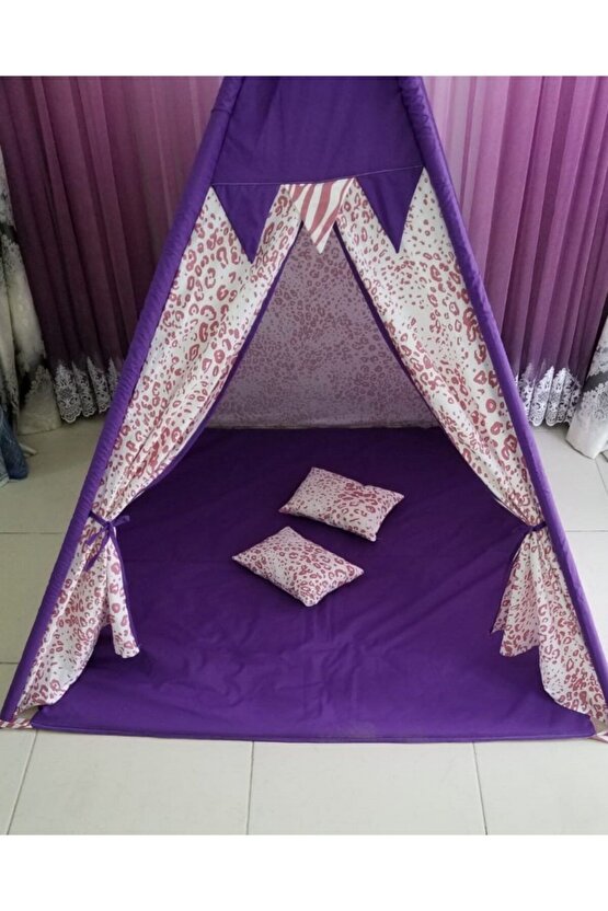 Kızılderili Oyun Çadırı Sabitleme Aparartı Hediyelidir Lila, Kırmızı Leopar