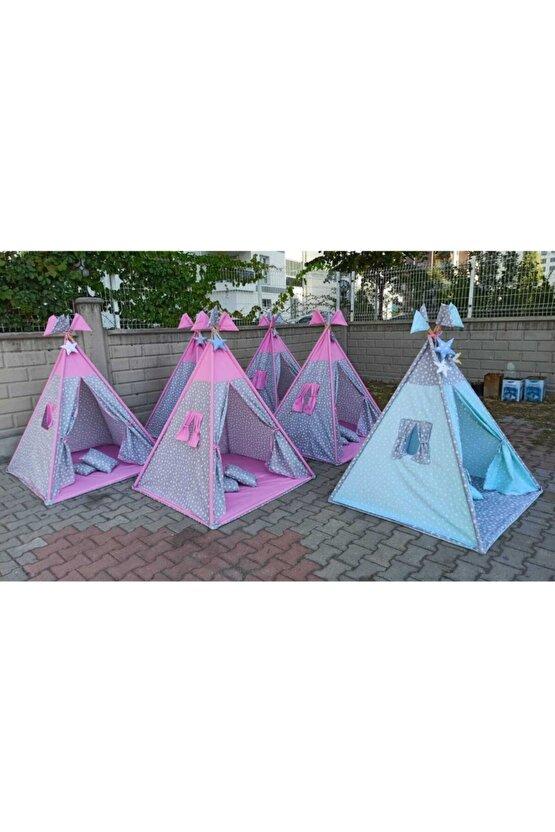 Büyük Boy Kızılderili Oyun Çadırı Gri-pembe