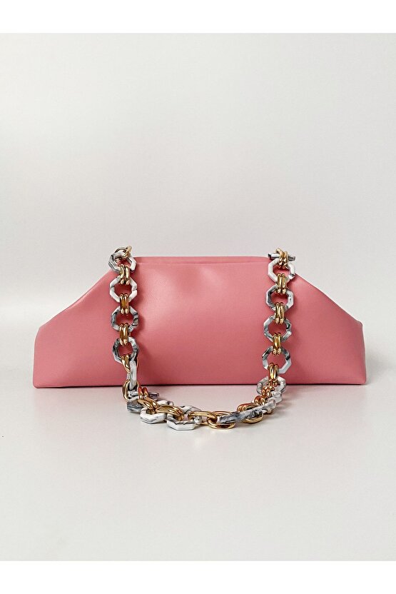 Kadın Pembe Zincirli Baget Omuz Çantası