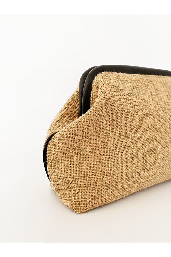 Heybes Kadın Siyah Biyeli Jüt Hasır Clutch El Çantası