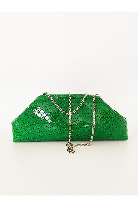 Heybes Kadın Yeşil Yıldız Desenli Zincirli Omuz Çantası