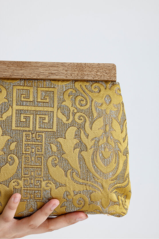 Heybes Kadın Hardal Otantik Desen Clutch Çanta