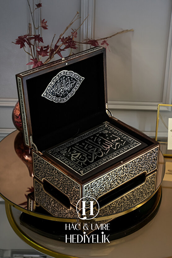 Gümüş Kaplama Ahşap Rahle ve Kuranı Kerim Seti, Gümüş İşlemeli Lüks Kuran Okuma Sehpası ve Kuran Set