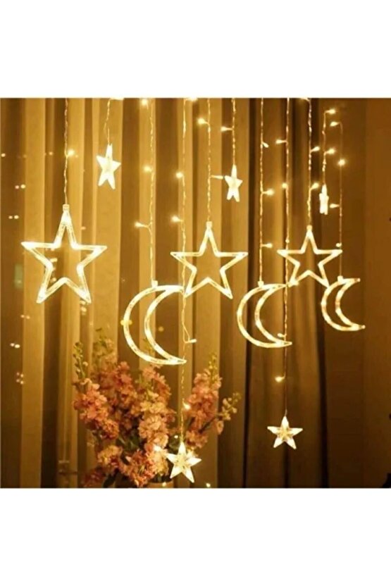 Dekoratif Süsleme Işığı Ay Yıldızlı Tel Led Perde Süsleme Işığı 3 Metre Yılbaşı Doğum Günü Işık