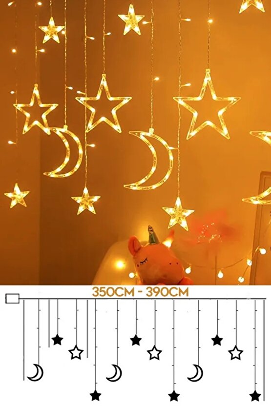 Dekoratif Süsleme Işığı Ay Yıldızlı Tel Led Perde Süsleme Işığı 3 Metre Yılbaşı Doğum Günü Işık