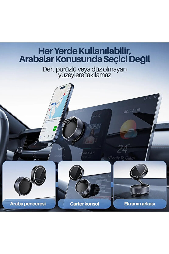 Tüm cihazlara Uyumlu Vakumlu Manyetik 360°Dönen Taşınabilir Çok Amaçlı Araç Telefon Tutucu