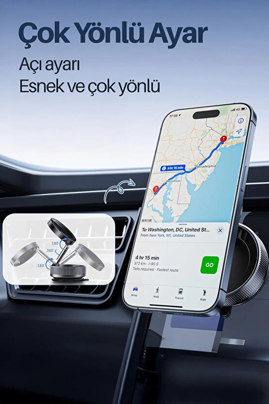 Tüm cihazlara Uyumlu Vakumlu Manyetik 360°Dönen Taşınabilir Çok Amaçlı Araç Telefon Tutucu