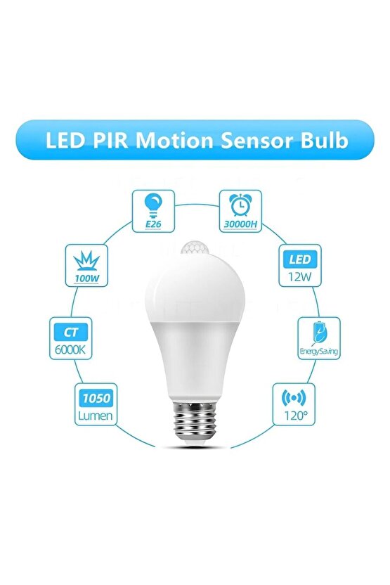 Hareket Sensörlü Led Ampul Lamba 12 W Beyaz E27