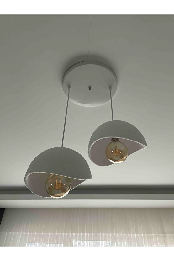 2 Li Sarkıt Avize Rustik E27 Modern Avize Bohem Beton Görünüm (2 Adet Beyaz Led AMPUL HEDİYEDİR.!)