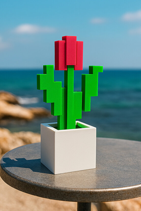 Minecraft Saksılı Kırmızı Çiçek 16cm Dekoratif Figür