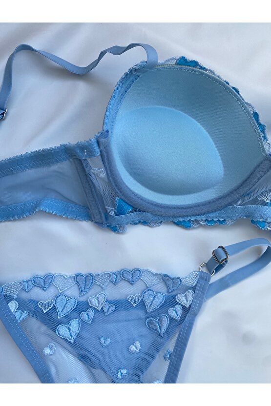 Romantik İşlemeli Dolgulu Push-Up Sütyen Takımı