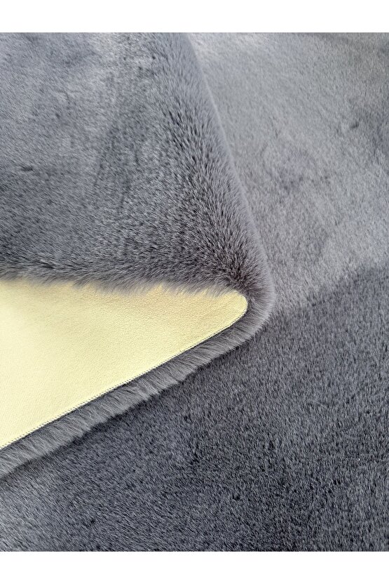 Modern Tavşan Tüyü Yumuşacık Tüy Dökmez Peluş Halı Antrasit