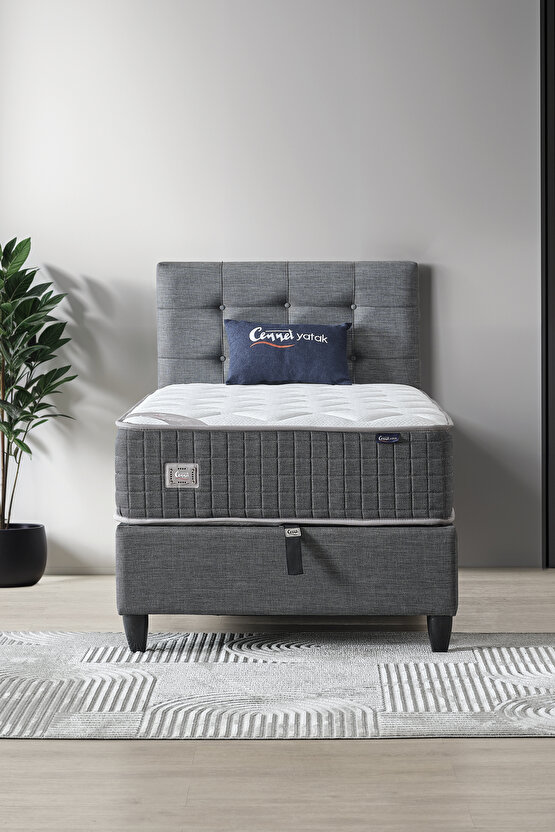 Mimoza Modeli Tek Kişilik Full Ortopedik Yataklı Baza ve Başlık Takımı 3 lü Set