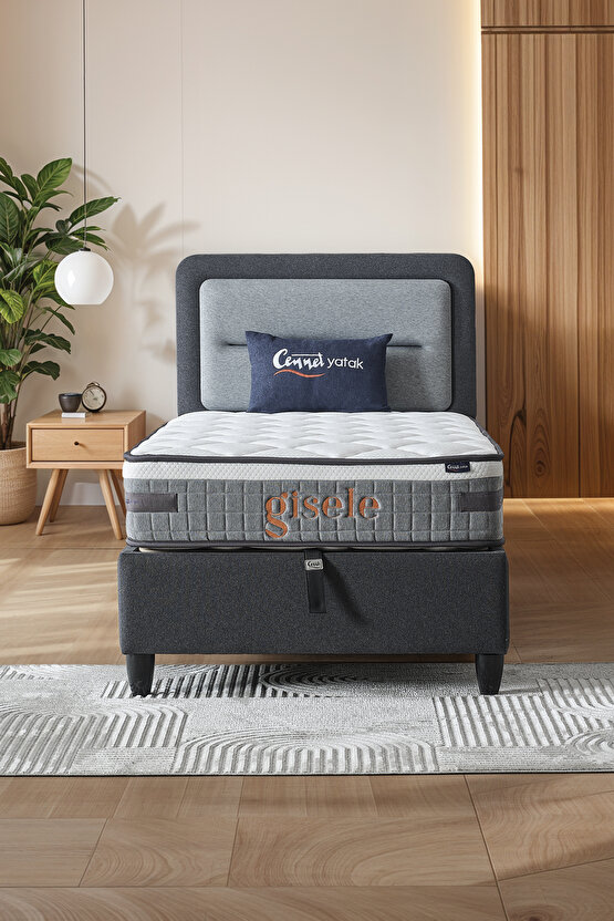 Gisele Tek Kişilik Sandıklı Baza + Full Ortopedik Pedli Yatak + Başlık 3 lü Set