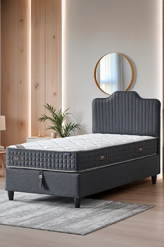 Menekşe Modeli Tek Kişilik Antibakteriyel Full Ortopedik Yatak, Baza ve Başlık 3 lü Set