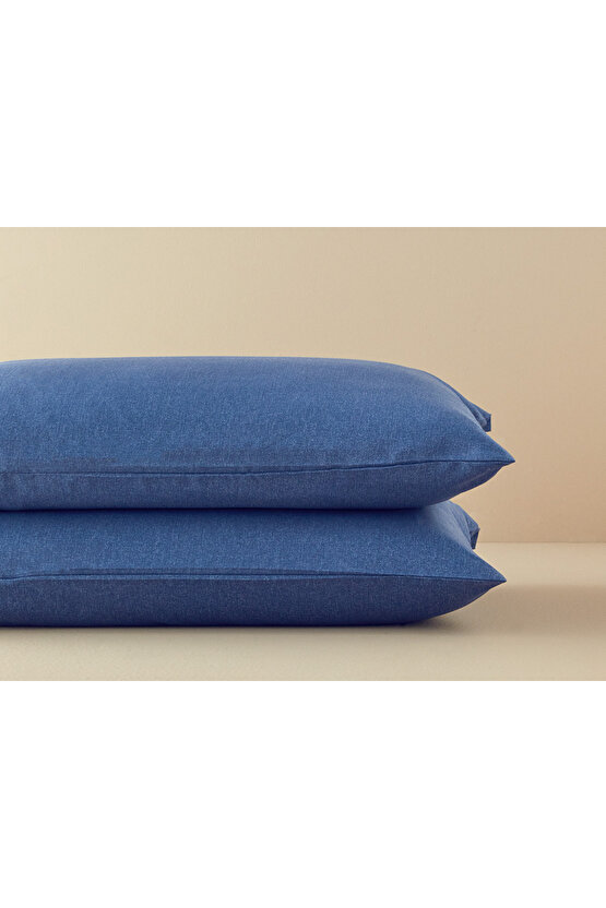 Textured Plain Kolay Ütülenir 2li Yastık Kılıfı 50x70 Cm Mavi