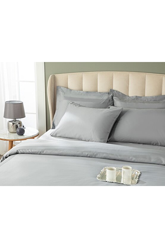 Çerçeveli Pamuk Saten Set Lenjerıe De Pat 260x220 Cm Gri.