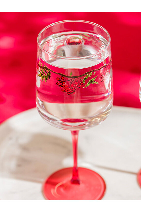 Karişik Kiraz Baskılı Ayaklı Cam Bardak 2li 430 ml