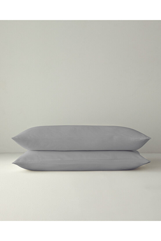 Micell Pamuk Saten 2li Yastık Kılıfı 50x70 cm Gümüş