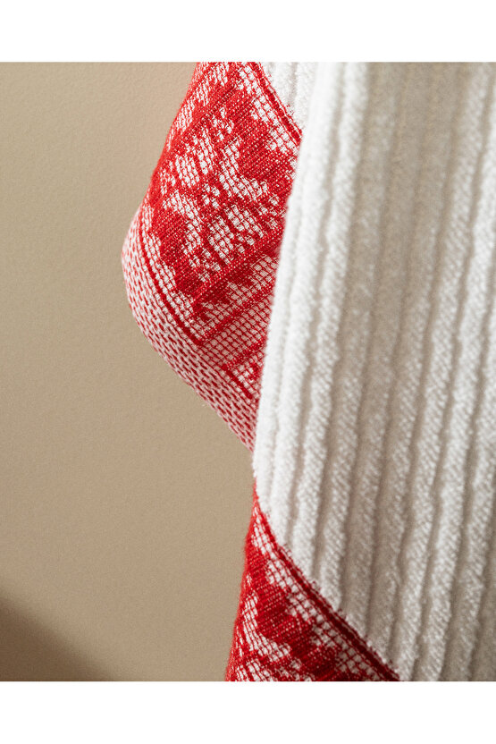 Zeste %100 Pamuk Banyo Havlusu - BeyazKırmızı
