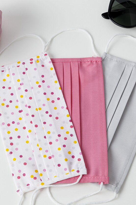 Mıny Dots Pamuk Maske 9,5x18 Cm Beyaz - Pembe