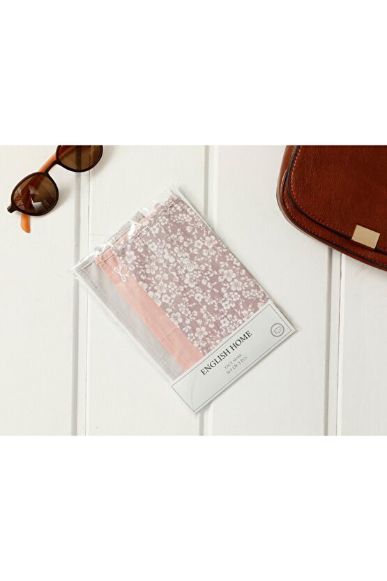 Daısy Pamuk Maske 9,5x18 Cm Pembe - Gri