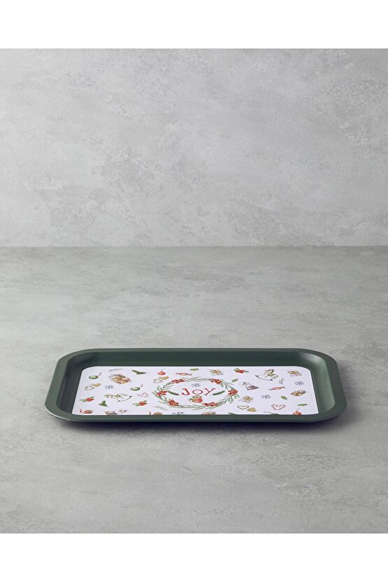New Year Joy Metal Tepsi 35x23 cm Yeşil