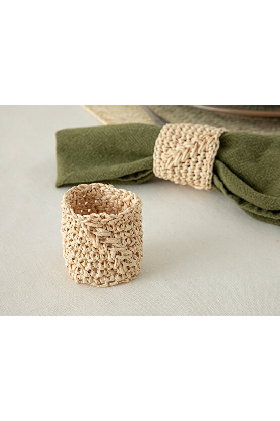 Wicker Weave Natural Ip 2li Peçete Halkası 4 Cm Krem