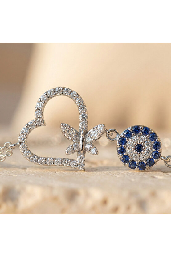 Kadın Beyaz Kelebekli Kalp Bileklik