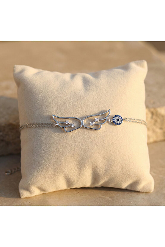 Kadın Beyaz Taşlı Melek Kanadı Bileklik