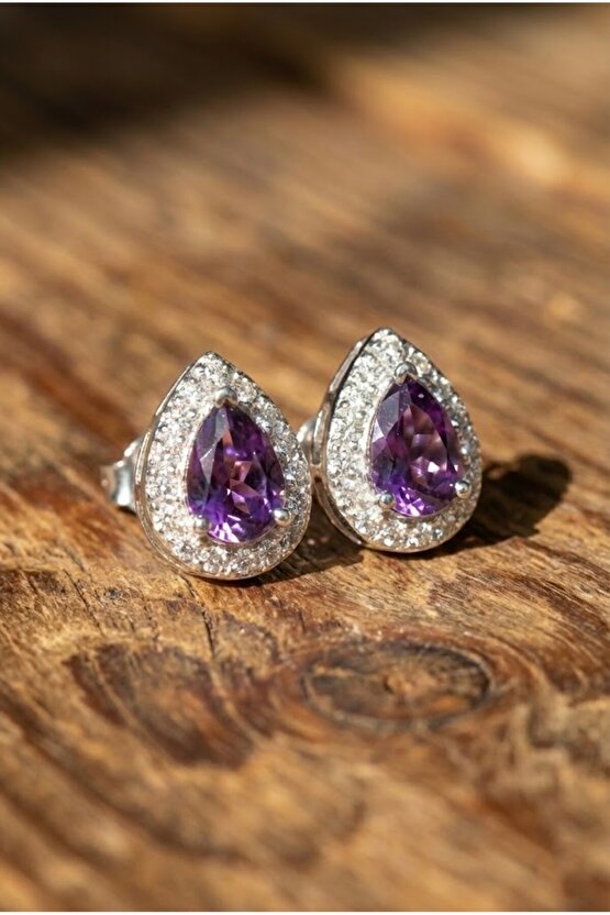 Mor Taşlı Ufak Küpe