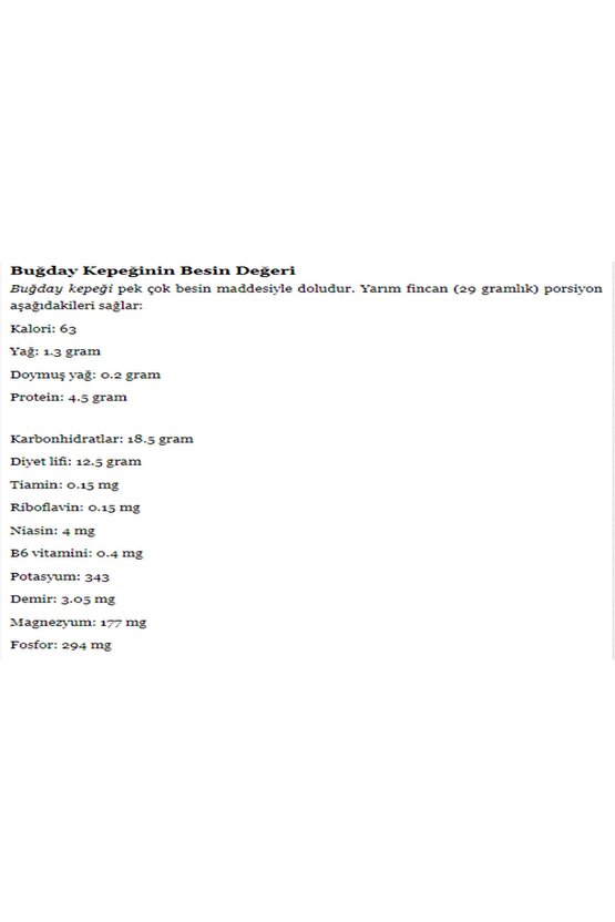 3 Kg Buğday Kepeği Doğal Katkısız Lifli Buğday Kepeği