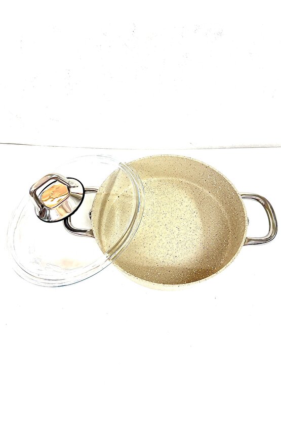 Çelik Kulplu Titanyum Granit Basık Karnıyarık Pilav Tenceresi 24 Cm