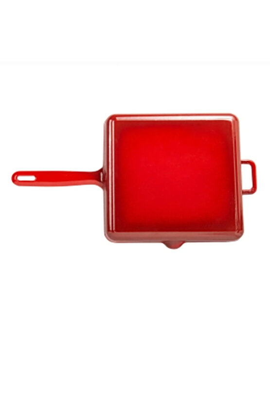 Kare Demir Döküm Izgara Tava Kırmızı 30 Cm