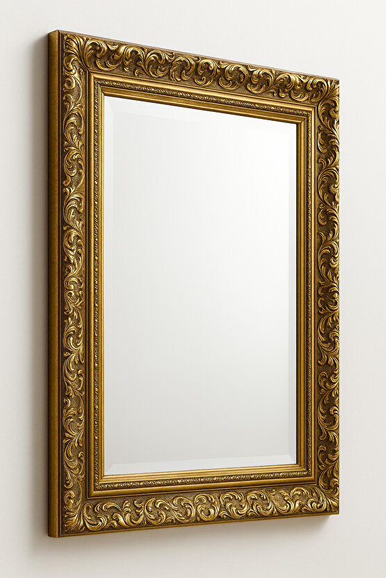 Altın Varaklı Çerçeveli Ayna-9cm Çerçeve Genişliği- Gold Ayna - Klasik Ayna- Salon Ayna