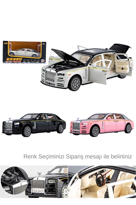 Kutulu Die-Cast 1:32 Çek-Bırak Işıklı Ve Sesli Rolls Royce Araba Kapıları Kaputu Bagajı Açılabilir