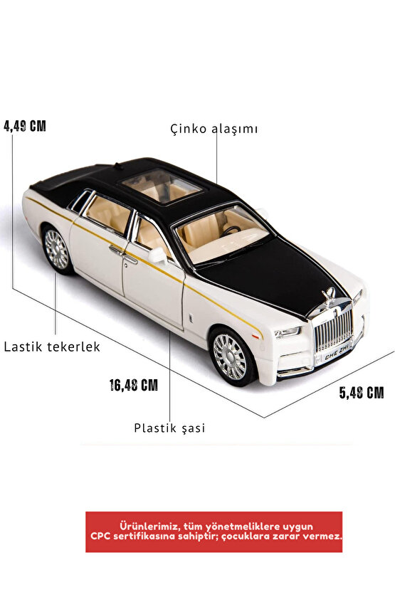 Kutulu Die-Cast 1:32 Çek-Bırak Işıklı Ve Sesli Rolls Royce Araba Kapıları Kaputu Bagajı Açılabilir