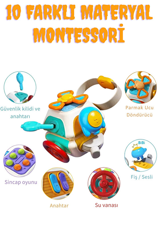 Oyuncak Montessori DuyusalEğitici Öğretici Eğlendirici 10u 1 Arada Aktivite Oyuncağı +18 Ay