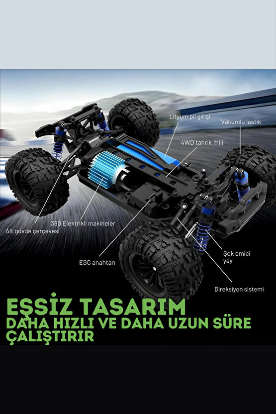 LED IŞIKLI 40 KM HIZ YAPAN 4X4 ELEKTRİKLİ RC ARABA YÜKSEK TEKER ROCK CRAWLER