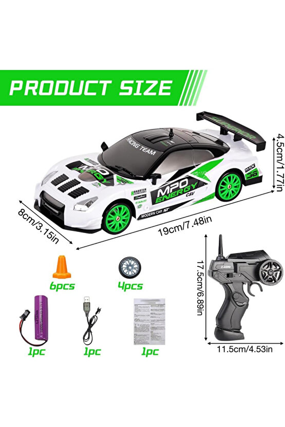 Oyuncak Uzaktan Kumandalı Aksesuarlı 2.4G Şarjlı 1:24 Drift Arabası 4x4 +4Yedek Tekerlek +15KmHız