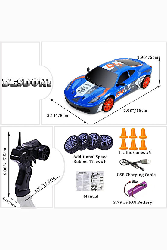 Oyuncak Uzaktan Kumandalı Aksesuarlı 2.4G Şarjlı 1:24 Drift Arabası 4x4 +4Yedek Tekerlek +15KmHız