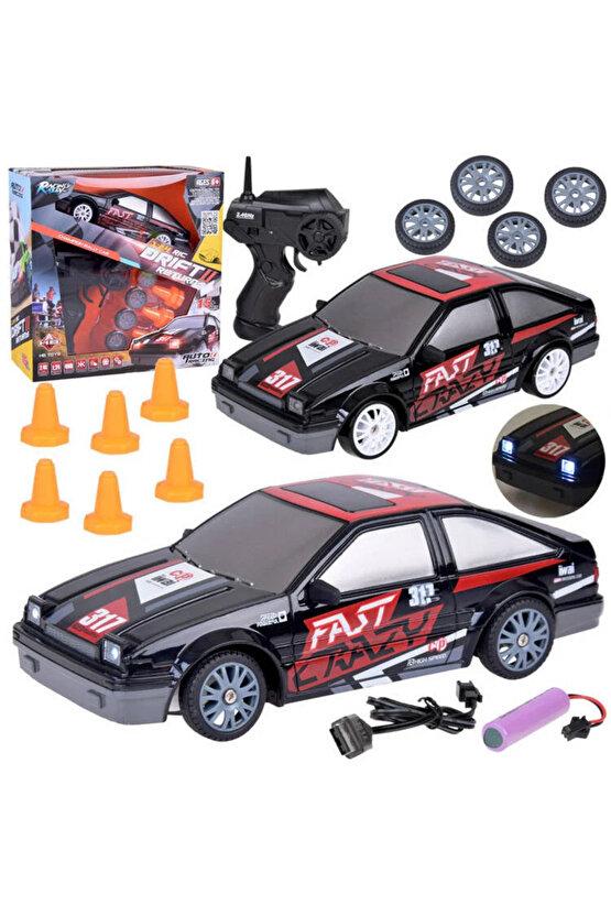 Oyuncak Uzaktan Kumandalı Aksesuarlı 2.4G Şarjlı 1:24 Drift Arabası 4x4 +4Yedek Tekerlek +15KmHız