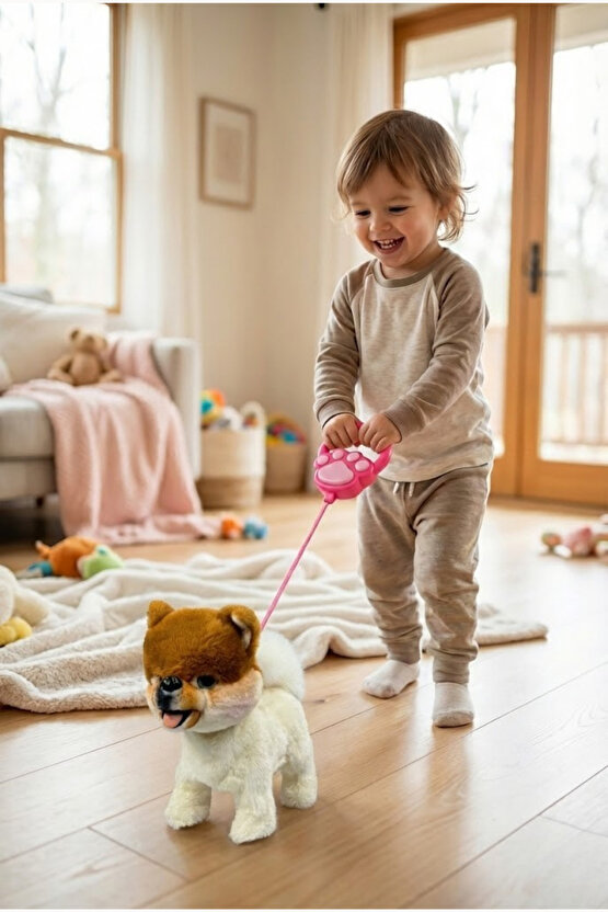 Oyuncak Peluş Tasmalı Havlayan Yürüyen Sesli Köpek Evcil Hayvan Dostluğu Pekiştirme