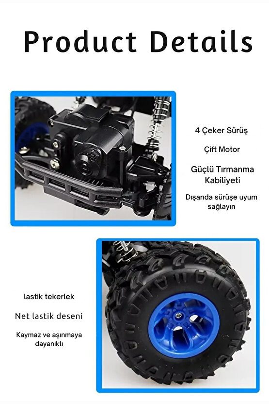 Oyuncak 4x4 Uzaktan Kumandalı Şarjlı Rock Crawler Büyük Teker Gerçekçi Araba 1:16 Ölçek